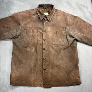 Vintage Suede Shacket by Solitude Men's XL Brown Paisley Lining Genuine Leather